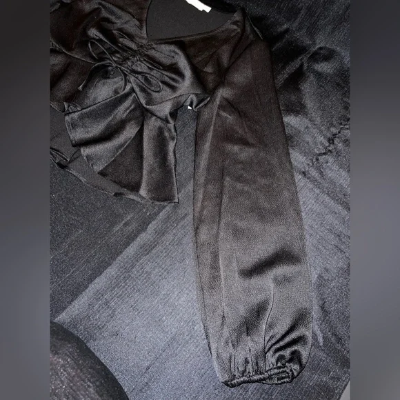 All in Favor Tie Front Satin Peplum Top in Black - Picture 5 of 10